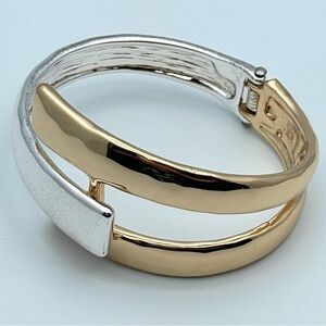 RLM SOHO Two-Tone Silver & Gold Modernist Hinged Cuff Bracelet